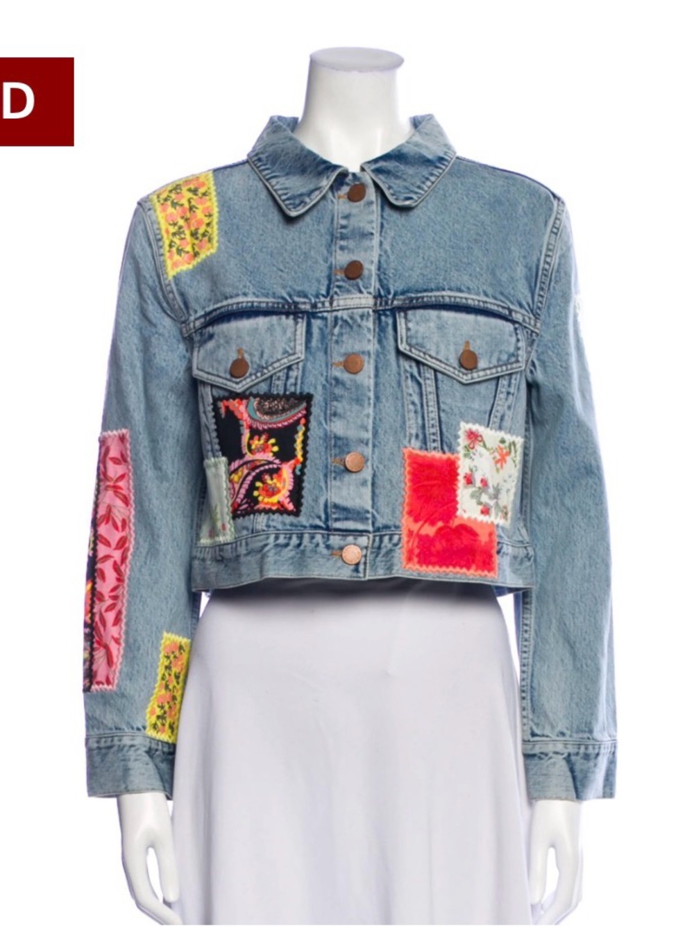 Patchwork Light Wash Denim Jacket - Women's Blue